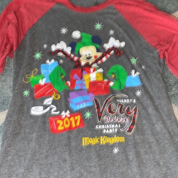 Disney parks mickeys very merry Christmas party raglan tee - Picture 2 of 3